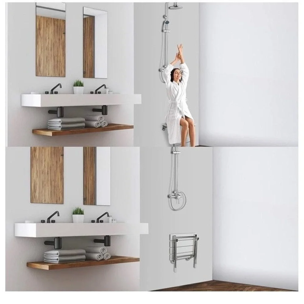 JCWANGDEFU Folding Wall-Mounted Shower Seat White 350 Lb Capacity Adjustable‎